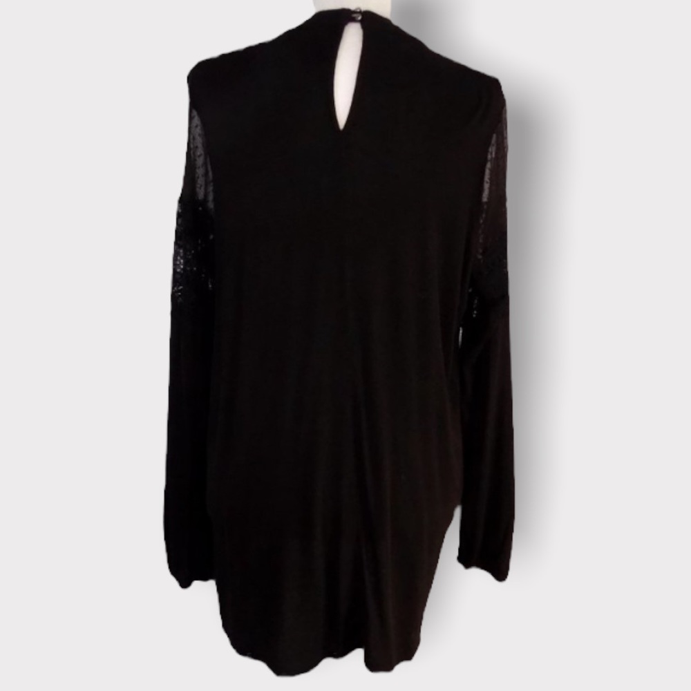 Maurice's Sheer Lace Swiss Dot Mesh Panel Black Long Sleeve Babydoll Top Size 0X - Picture 4 of 8